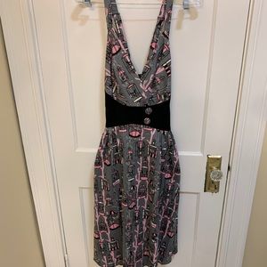 EUC - Pinup Girl Zoey dress - grey/pink birdcage.